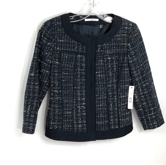 T Tahari Jackets & Blazers - T. Tahari Blue Tweed Sofie Jacket Snap Front 6P
